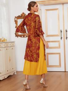 Al Najma Fringe Split Side Pleated Hem Dress - Multicolor - View 2