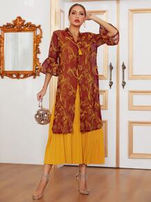 Al Najma Fringe Split Side Pleated Hem Dress - Multicolor - View 3