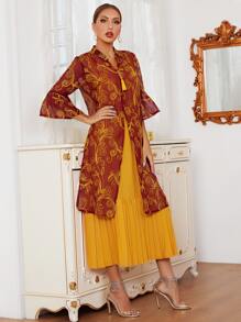 Al Najma Fringe Split Side Pleated Hem Dress - Multicolor - View 5