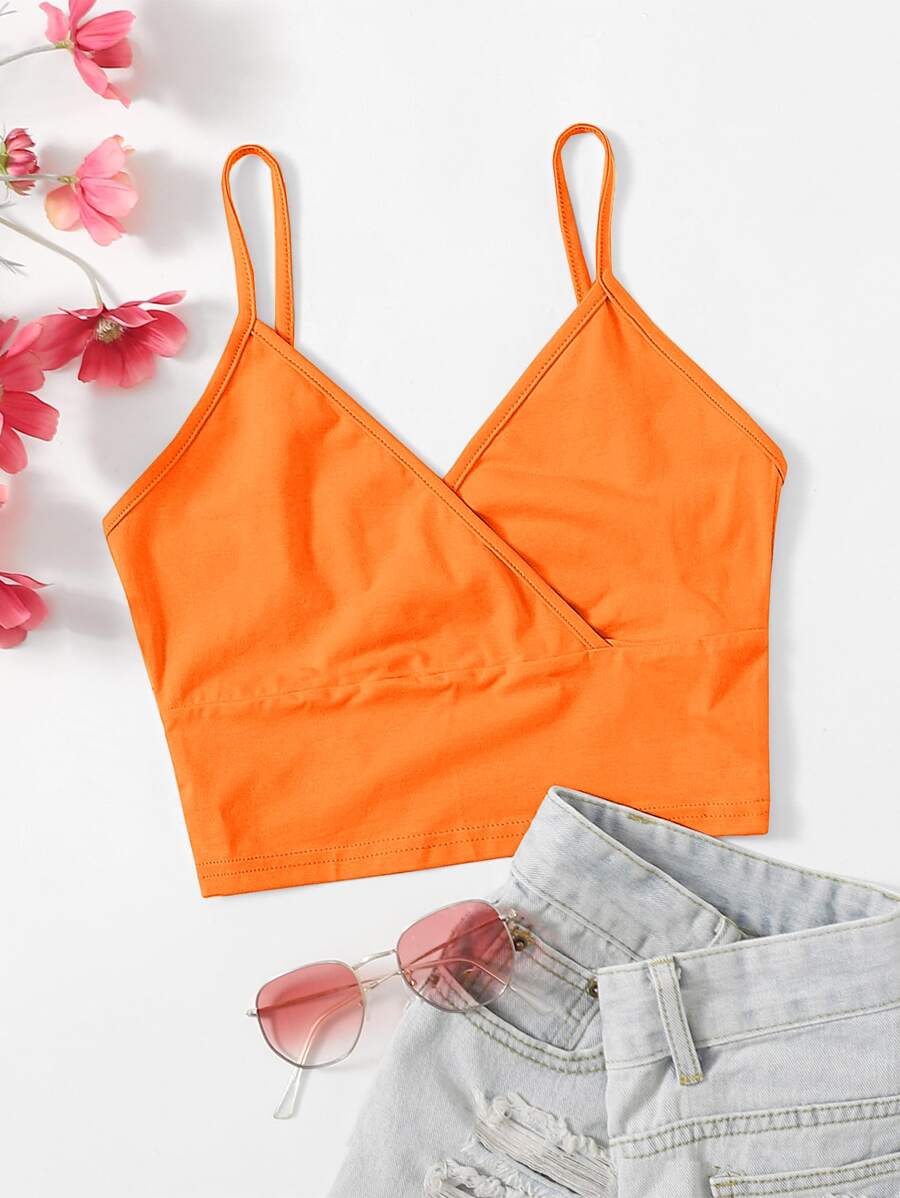 SHEIN EZwear Neon Orange Wrap Detail Solid Cami Top - Orange - View 1