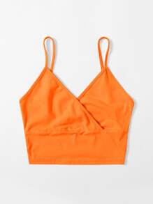 SHEIN EZwear Neon Orange Wrap Detail Solid Cami Top - Orange - View 3
