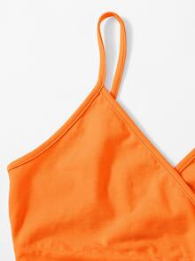 SHEIN EZwear Neon Orange Wrap Detail Solid Cami Top - Orange - View 5