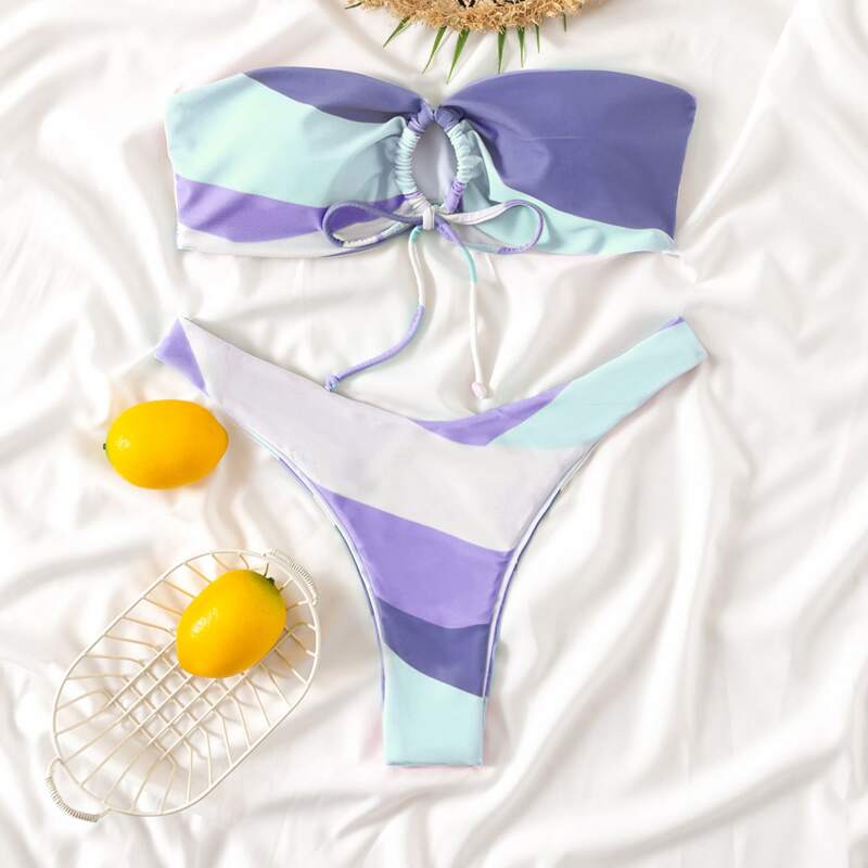 

Color Block Bandeau Bikini Swimsuit, Multicolor