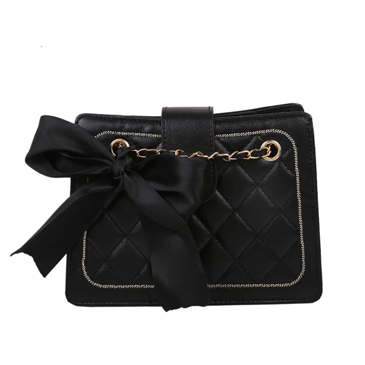 

Bow Decor Quilted Shoulder Bag, Black