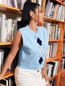 áo đan kích thước lớn Hình học Sẵn sàng - Màu xanh lam - Xem 3