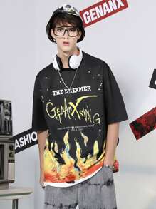 Tops Nam Lá thư Đường phố - màu đen - Xem 1