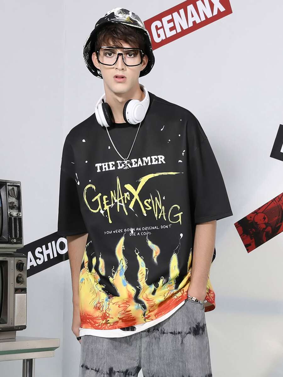 Tops Nam Lá thư Đường phố - màu đen - Xem 1