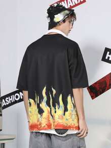 Tops Nam Lá thư Đường phố - màu đen - Xem 2