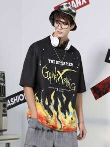 Tops Nam Lá thư Đường phố - màu đen - Xem 4