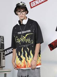 Tops Nam Lá thư Đường phố - màu đen - Xem 5