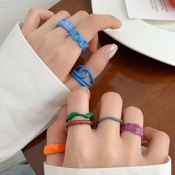 

8pcs Alloy Ring, Multicolor