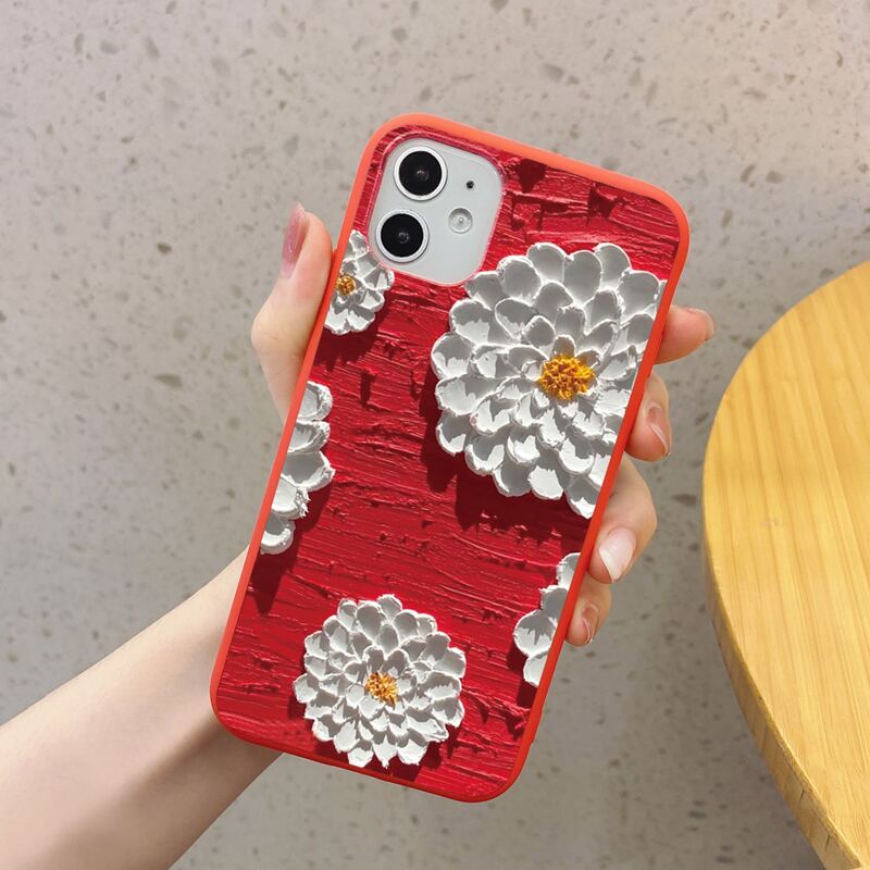 

1pc Flower Graphic Phone Case, Red