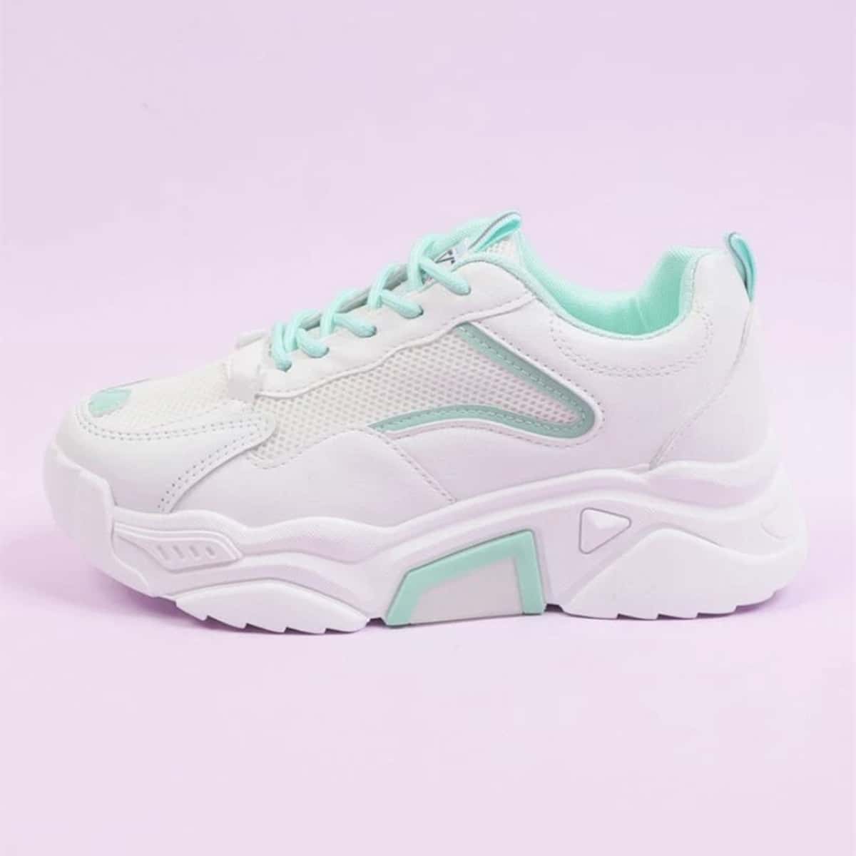 

Lace Up Front Mesh Chunky Sneakers, Mint green