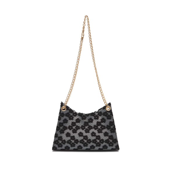 

Floral Embroidered Chain Shoulder Bag, Black