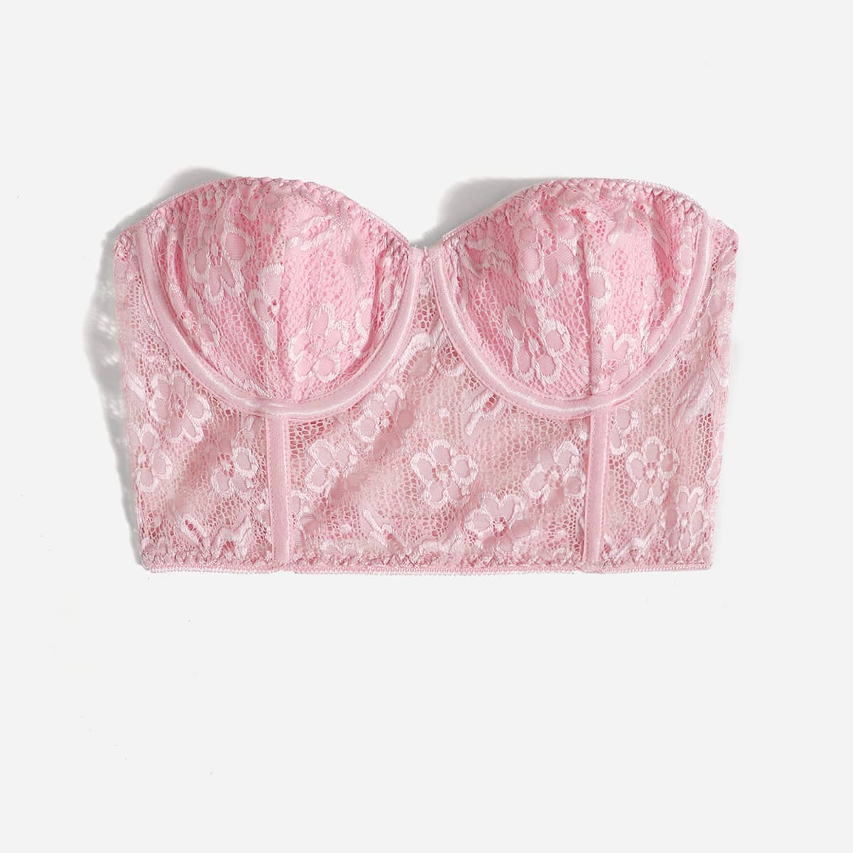 

Floral Lace Crop Tube Top, Pink