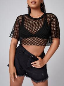 SHEIN SXY Plus Crop Top din plasă fără sutien