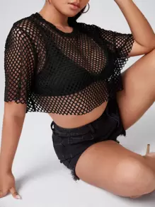 SHEIN SXY Plus Crop Top din plasă fără sutien