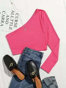 SHEIN Essnce Camiseta corta de un hombro - Rosa Fucsia - Ver 1