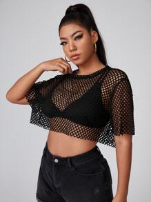 SHEIN SXY Plus Crop Top din plasă fără sutien