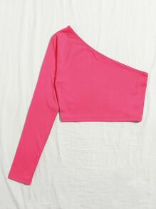 SHEIN Essnce Camiseta corta de un hombro - Rosa Fucsia - Ver 2