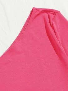 SHEIN Essnce Camiseta corta de un hombro - Rosa Fucsia - Ver 4