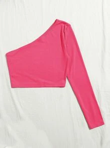 SHEIN Essnce Camiseta corta de un hombro - Rosa Fucsia - Ver 5