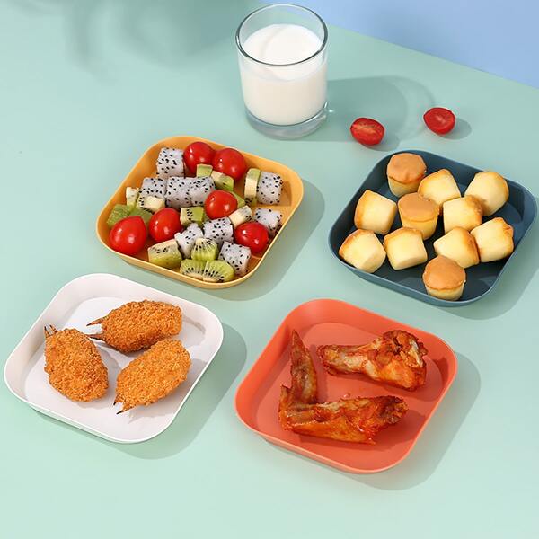 

4pcs Plastic Square Plate, Multicolor