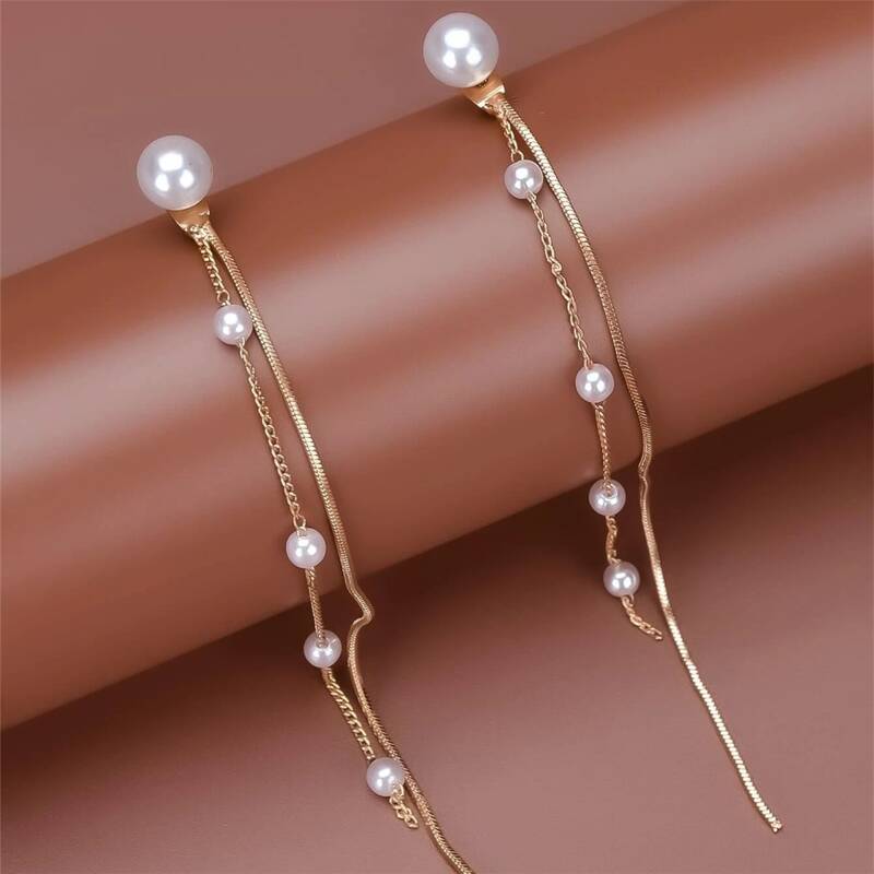 

Faux Pearl Decor Drop Earrings, Gold