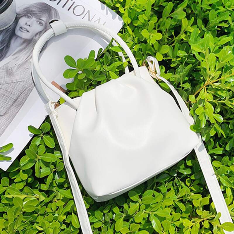 Ruched Satchel Bag, White
