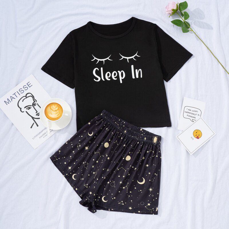

Letter & Galaxy Graphic PJ Set, Black