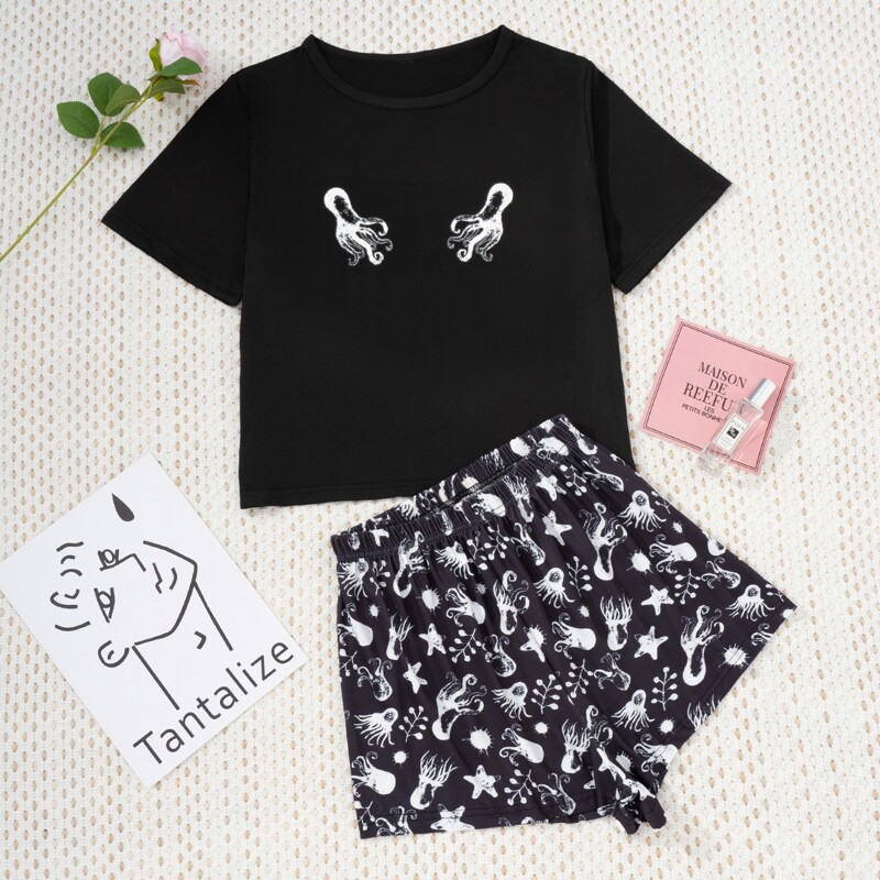 

Graphic Print PJ Set, Black