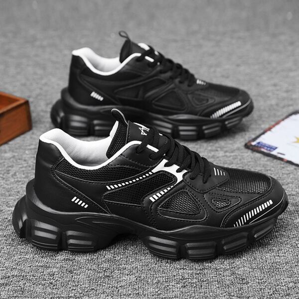 

Men Lace-up Front Mesh Panel Chunky Sneakers, Black