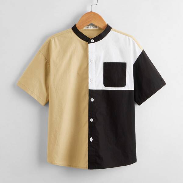 

Boys Pocket Patched Colorblock Shirt, Multicolor