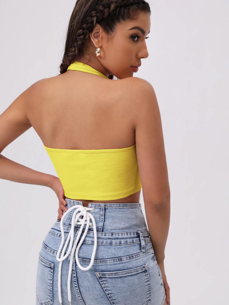 SHEIN Unity Camis Canalé Liso Casual - Amarillo - Añade 2