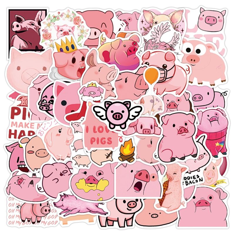 

50pcs Cartoon Pig Sticker, Multicolor