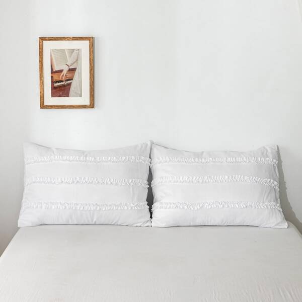 

1pair Frill Decor Pillowcase Without Filler, White