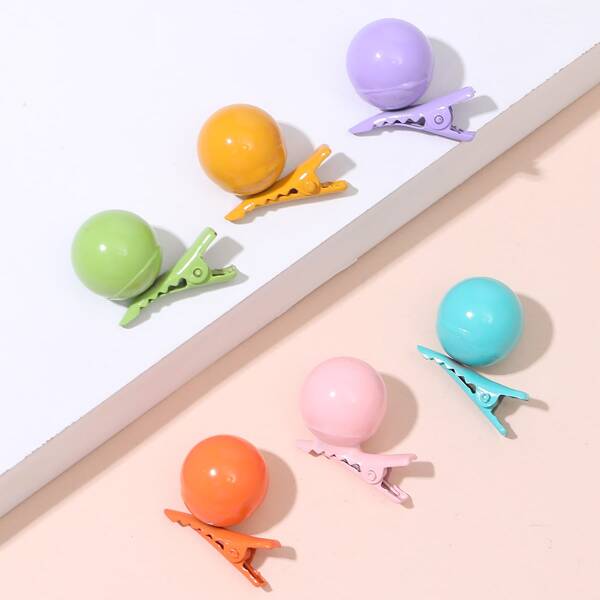 

6pcs Round Ball Hair Clip, Multicolor