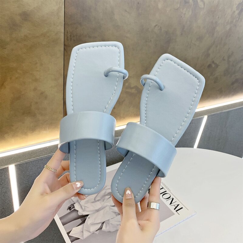 

Toe Loop Flat Thong Sandals, Blue