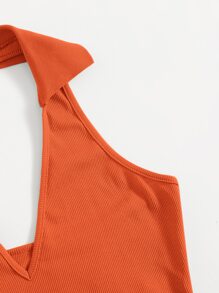 SHEIN Qutie 後開式短版繞頸上衣 - 橘色 - 查看 4