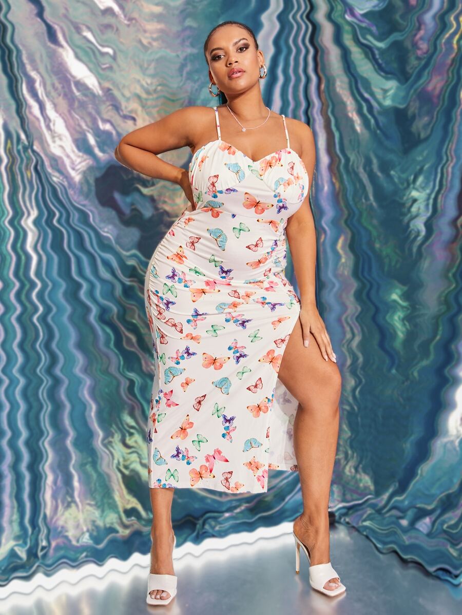 SHEIN Vestidos Tallas Grandes Drapeado Animal Sexy - Multicolor - Ver 1