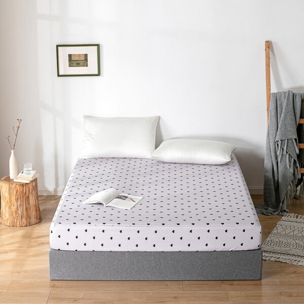 

Heart Print Fitted Sheet, Light grey