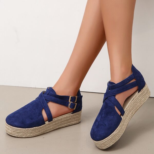 

Buckle Decor Flatform Espadrille Shoes, Blue