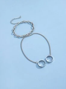 簡約連指手套手鐲 - 銀色 - 查看 2