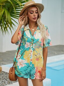 SHEIN Holidaya Mono camisero con botón delantero floral - Multicolor - Ver 6