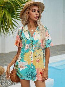 SHEIN Holidaya Mono camisero con botón delantero floral - Multicolor - Ver 7