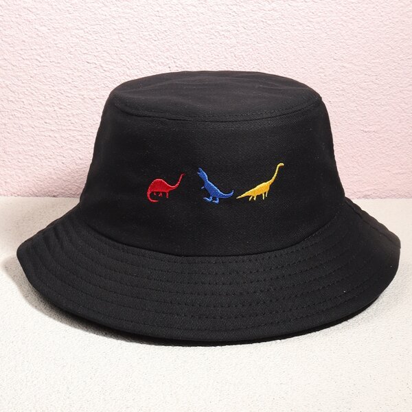

Cartoon Embroidery Bucket Hat, Black
