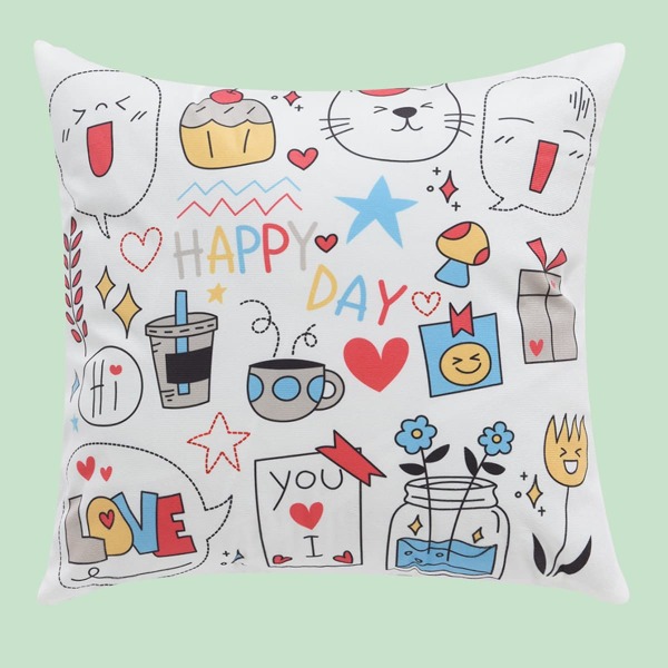

Cartoon Graphic Kids Cushion Cover Without Filler, Multicolor