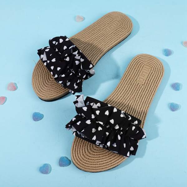 

Heart Graphic Ruffle Decor Slides, Black