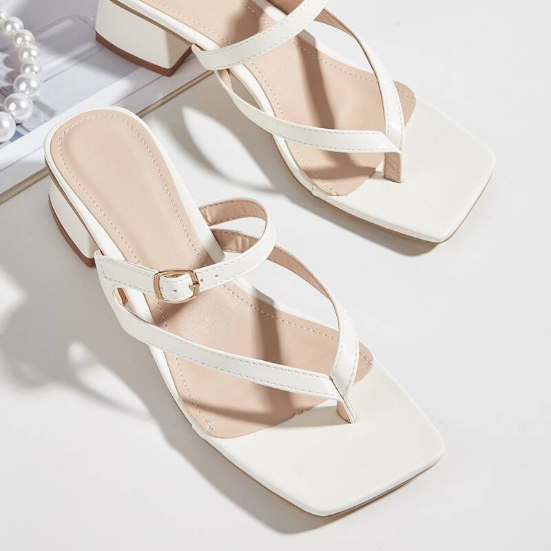 

Minimalist Chunky Heeled Thong Sandals, White