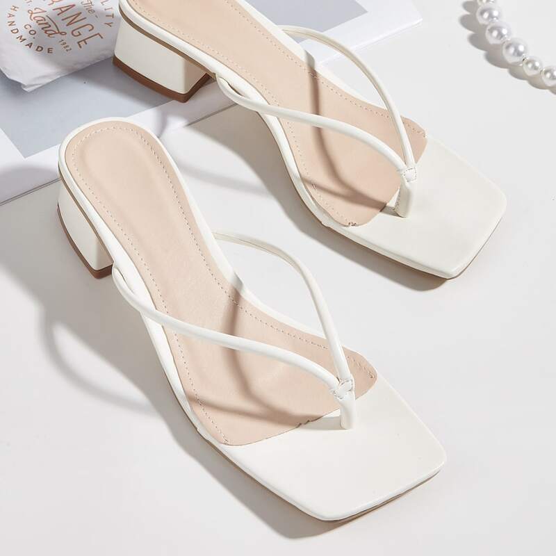 

Minimalist Chunky Heeled Thong Sandals, White
